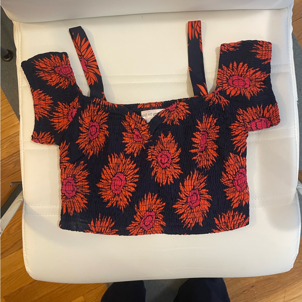 Floral navy blue and orange crop top